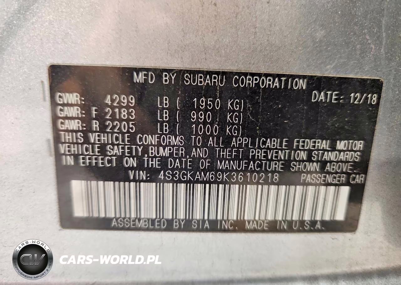2019 Subaru Impreza Sport VIN:4S3GKAM69K3610218 - 12