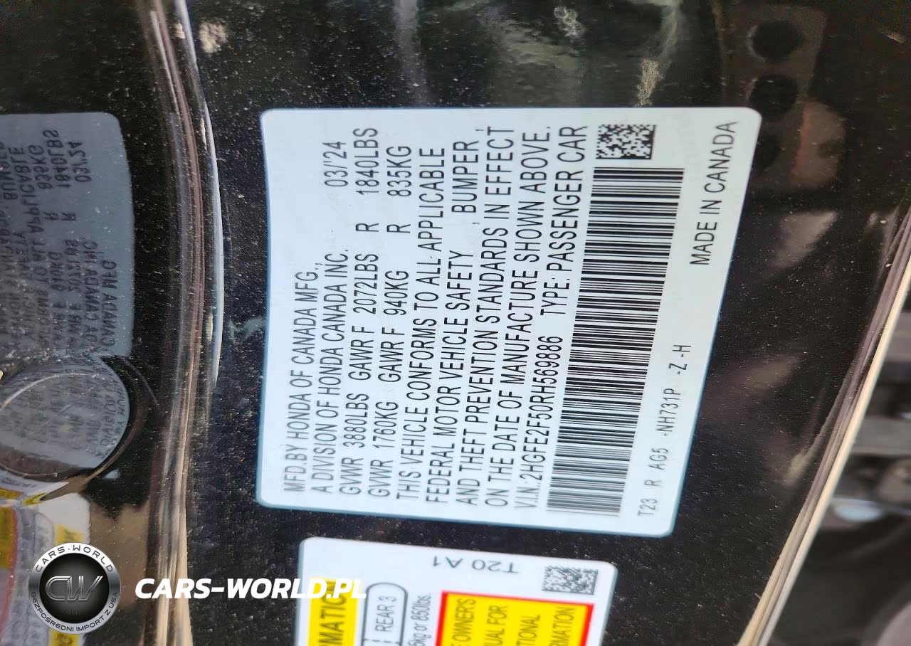 2024 Honda Civic Sport VIN:2HGFE2F50RH569886 - 12