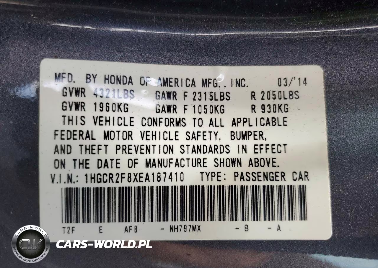2014 Honda Accord Exl VIN:1HGCR2F8XEA187410 - 13