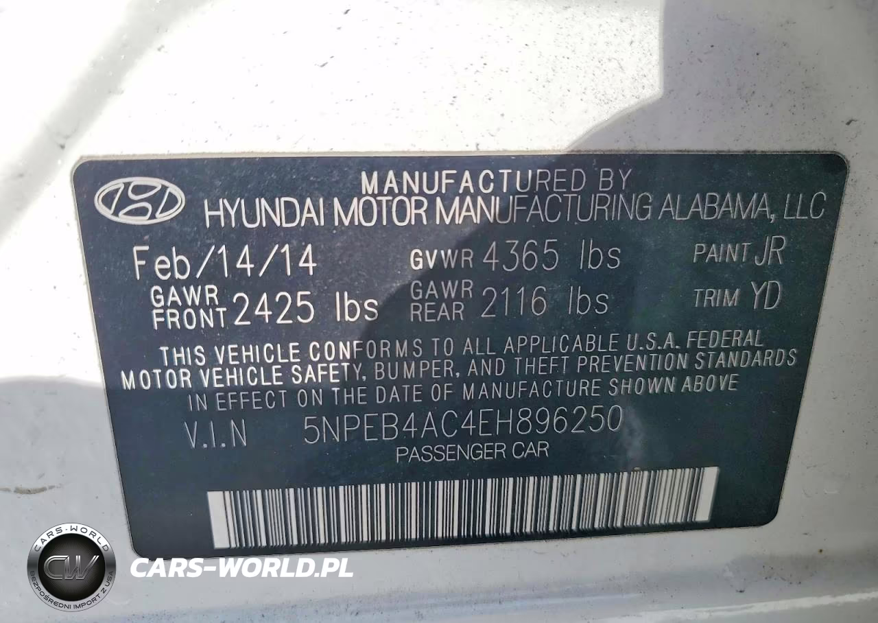 2014 Hyundai Sonata Gls VIN:5NPEB4AC4EH896250 - 12