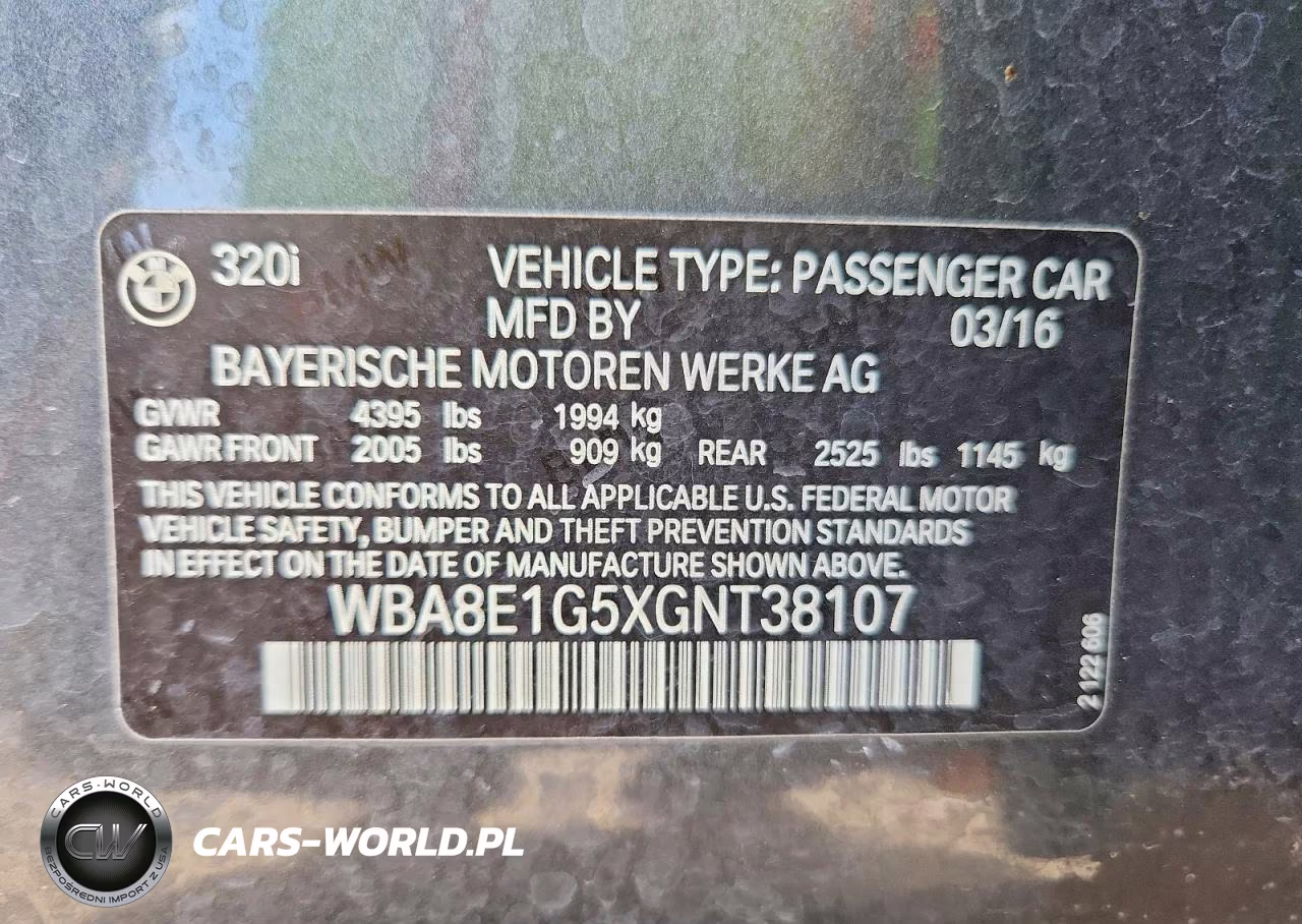 2016 BMW 320 I VIN:WBA8E1G5XGNT38107 - 12