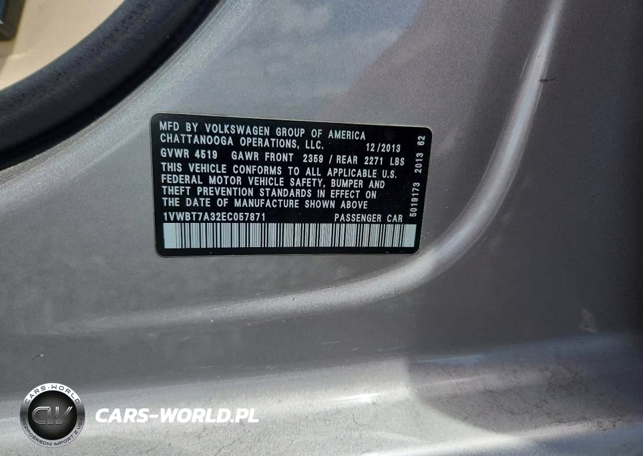 2014 Volkswagen Passat Se VIN:1VWBT7A32EC057871 - 12