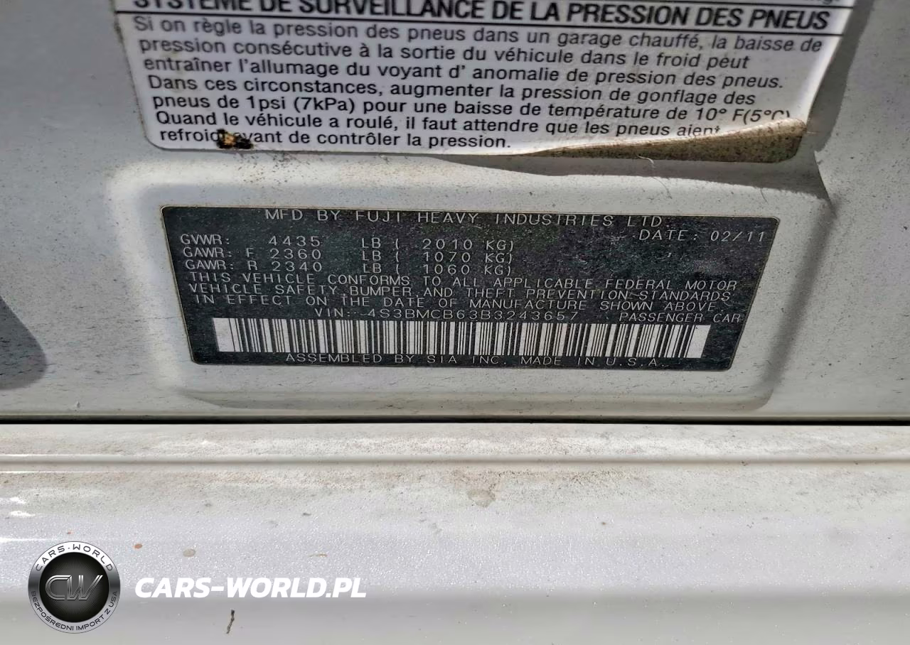2011 Subaru Legacy 2.5I Premium VIN:4S3BMCB63B3243657 - 12
