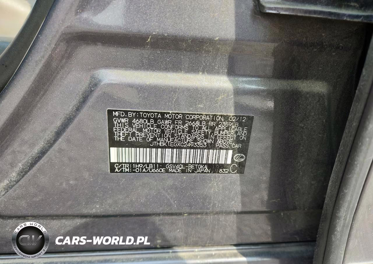 2012 Lexus Es 350 VIN:JTHBK1EGXC2493353 - 12