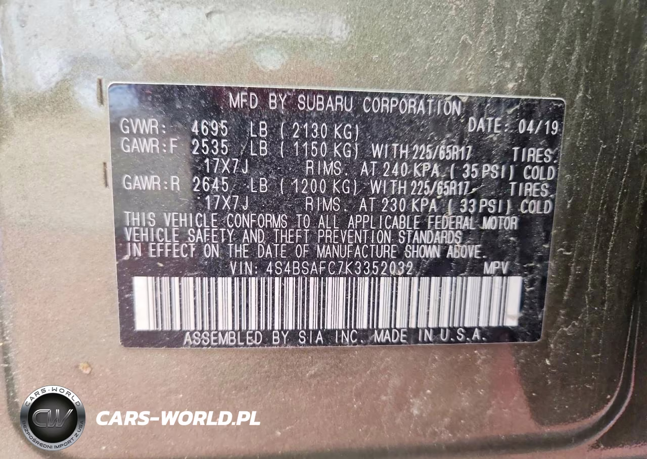 2019 Subaru Outback 2.5I Premium VIN:4S4BSAFC7K3352032 - 13