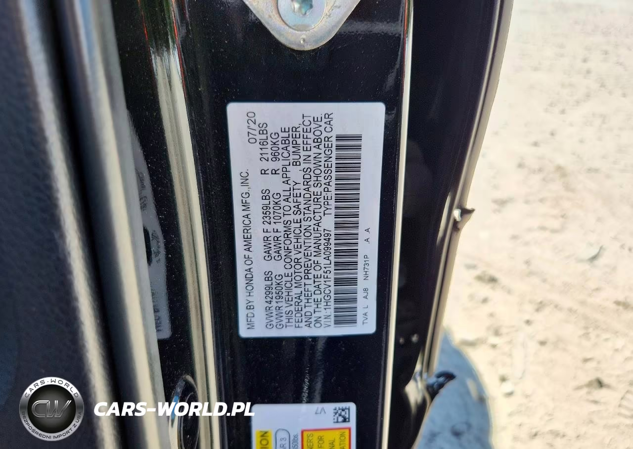 2020 Honda Accord Exl VIN:1HGCV1F51LA099497 - 12