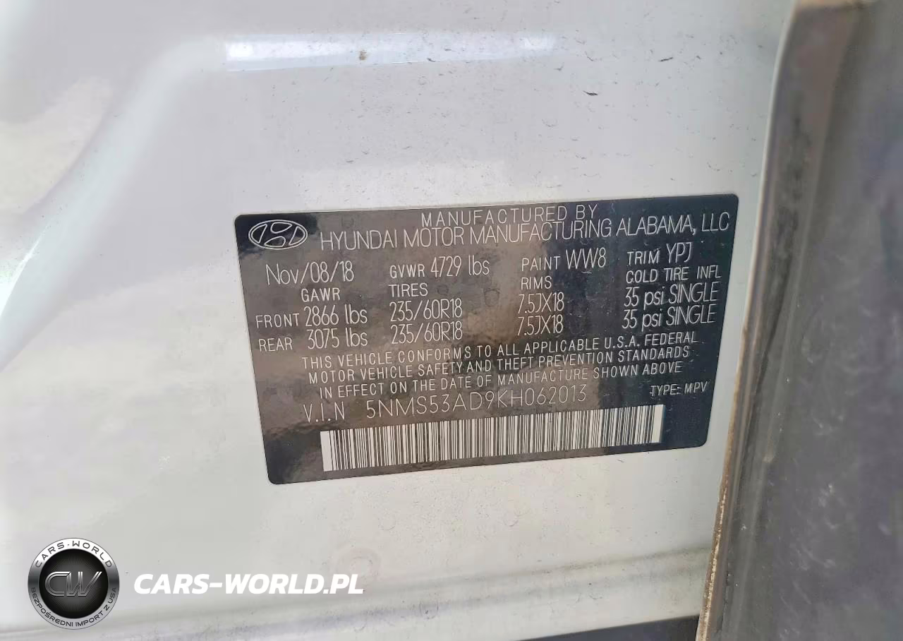 2019 Hyundai Santa Fe Limited 2.4L VIN:5NMS53AD9KH062013 - 12