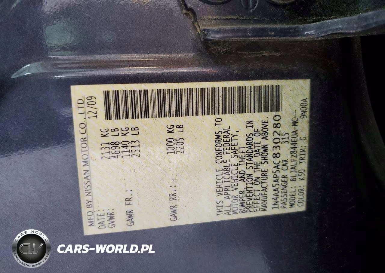 2010 Nissan Maxima 3.5 S VIN:1N4AA5AP5AC830280 - 12