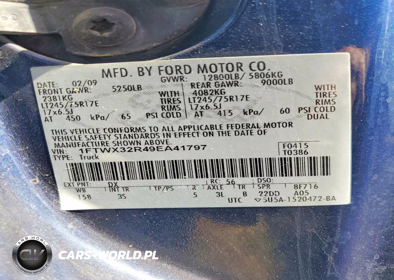 2009 Ford F350 Super Duty VIN:1FTWX32R49EA41797 - 12