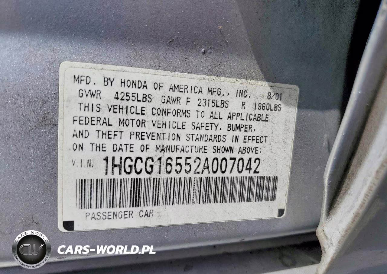 2002 Honda Accord Ex VIN:1HGCG16552A007042 - 12