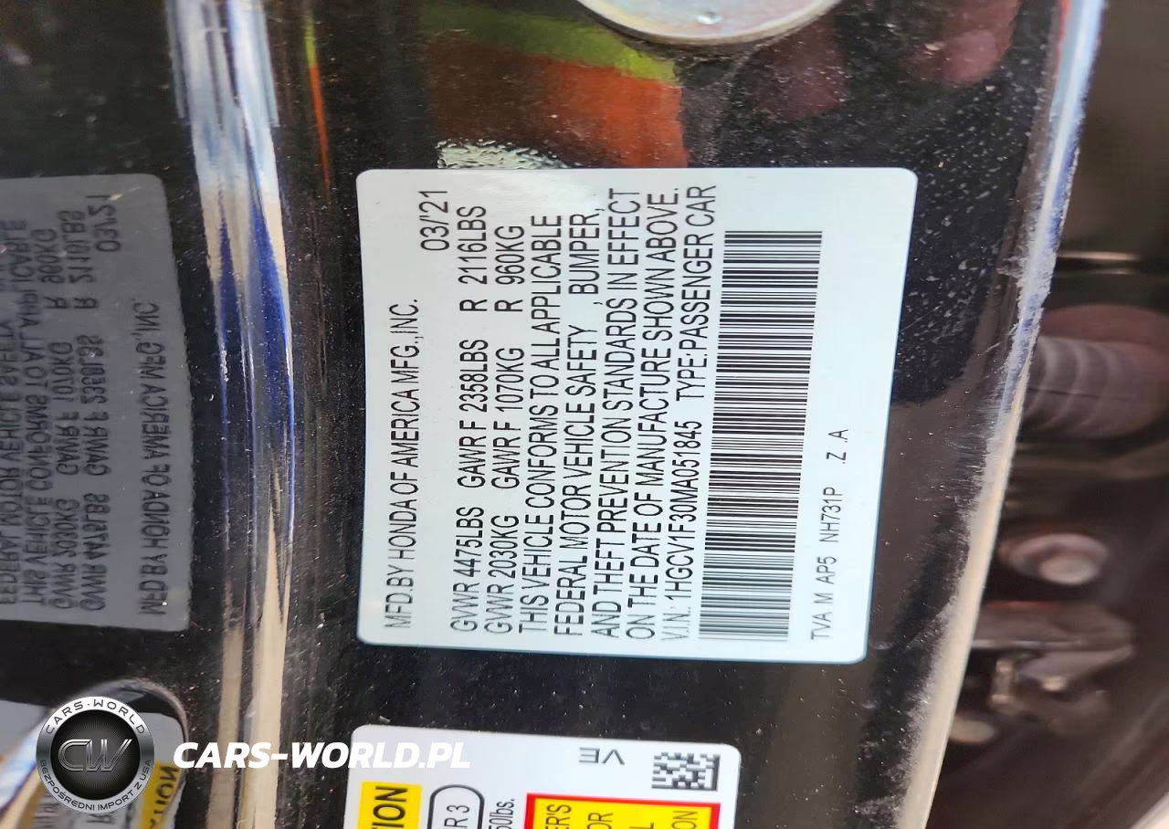 2021 Honda Accord Sport VIN:1HGCV1F30MA051845 - 12