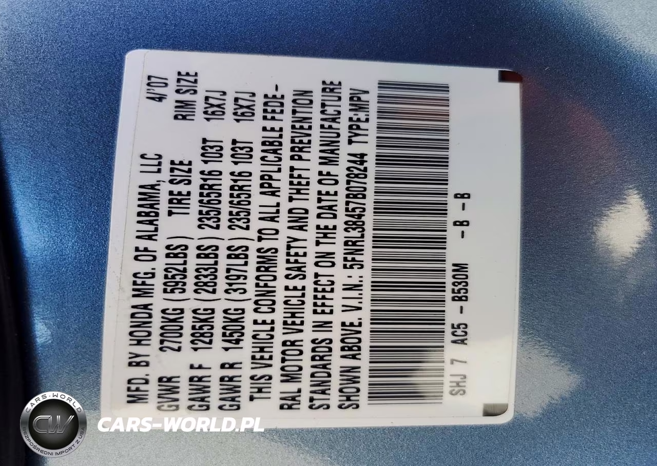 2007 Honda Odyssey Ex VIN:5FNRL38457B078244 - 13
