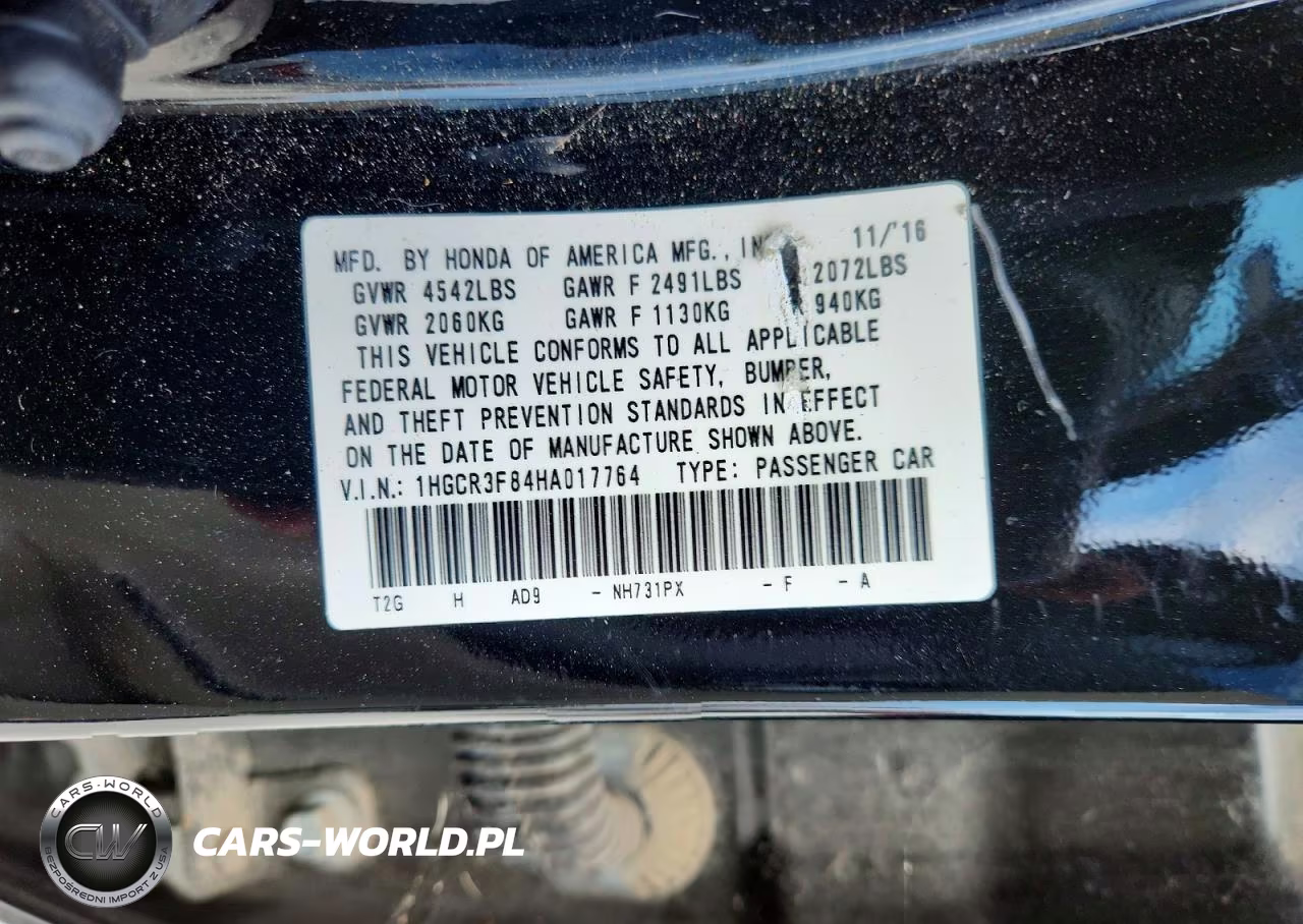 2017 Honda Accord Exl VIN:1HGCR3F84HA017764 - 12