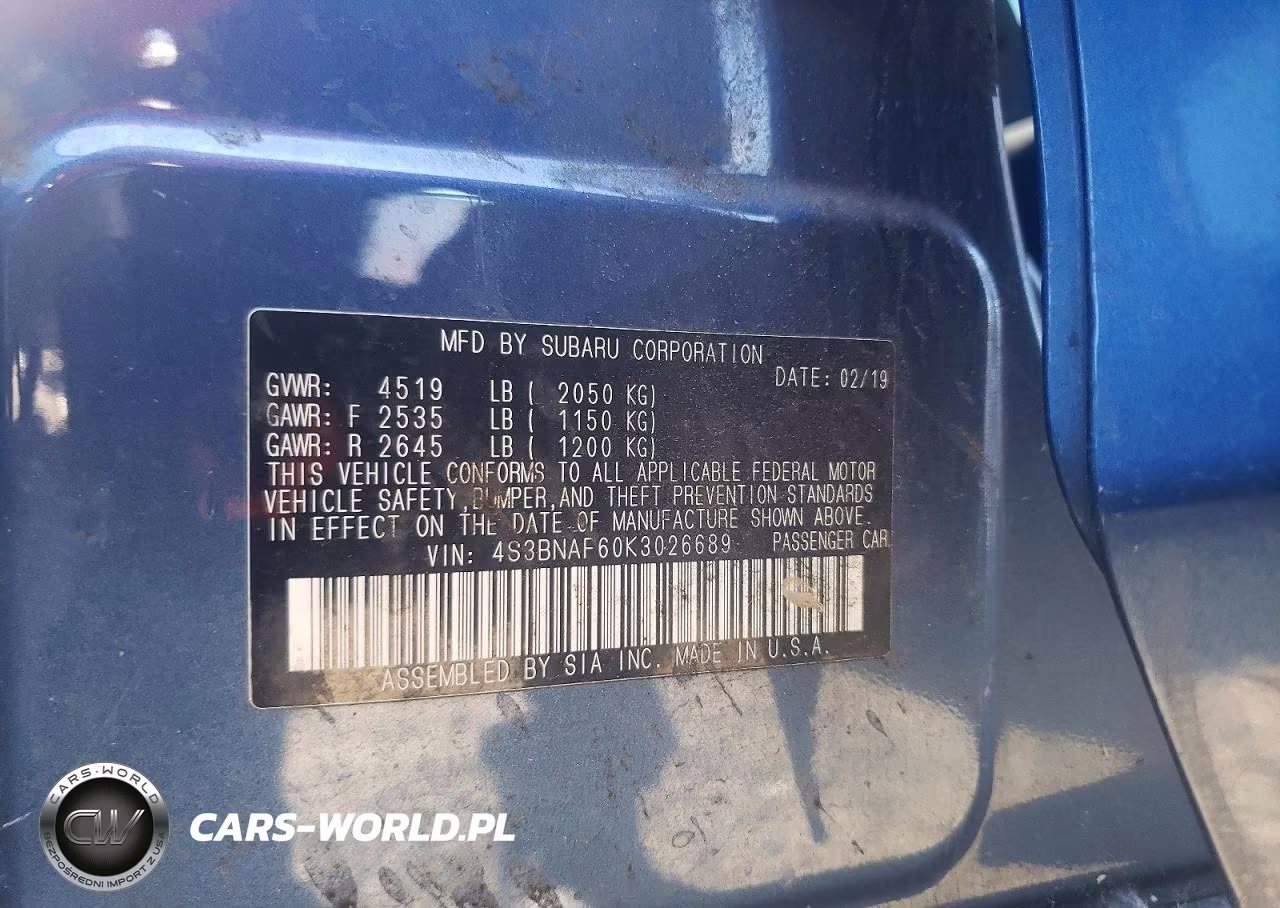 2019 Subaru Legacy 2.5I Premium VIN:4S3BNAF60K3026689 - 13
