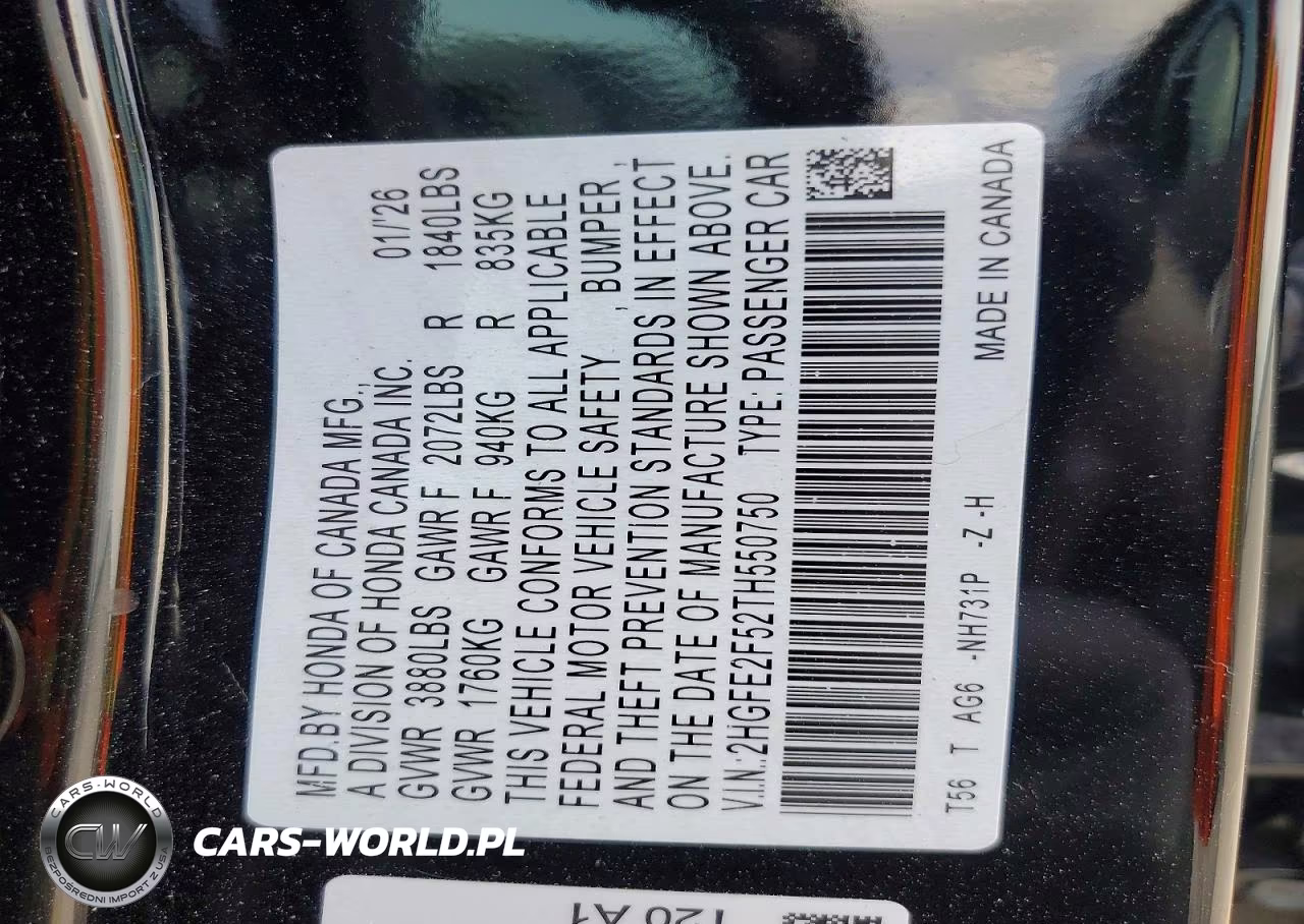 2026 Honda Civic Sport VIN:2HGFE2F52TH550750 - 12