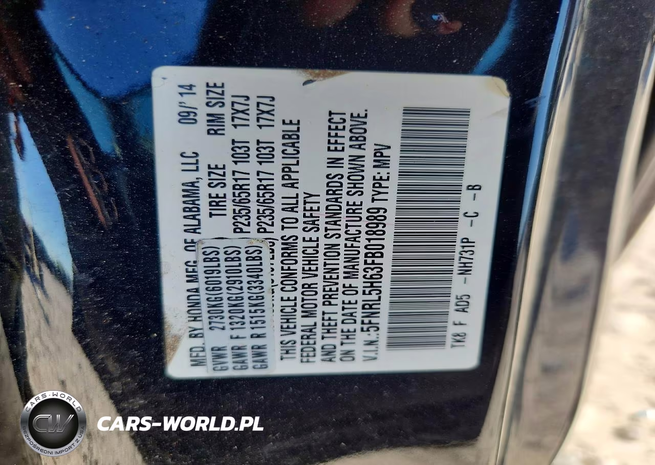 2015 Honda Odyssey Exl VIN:5FNRL5H63FB018989 - 13