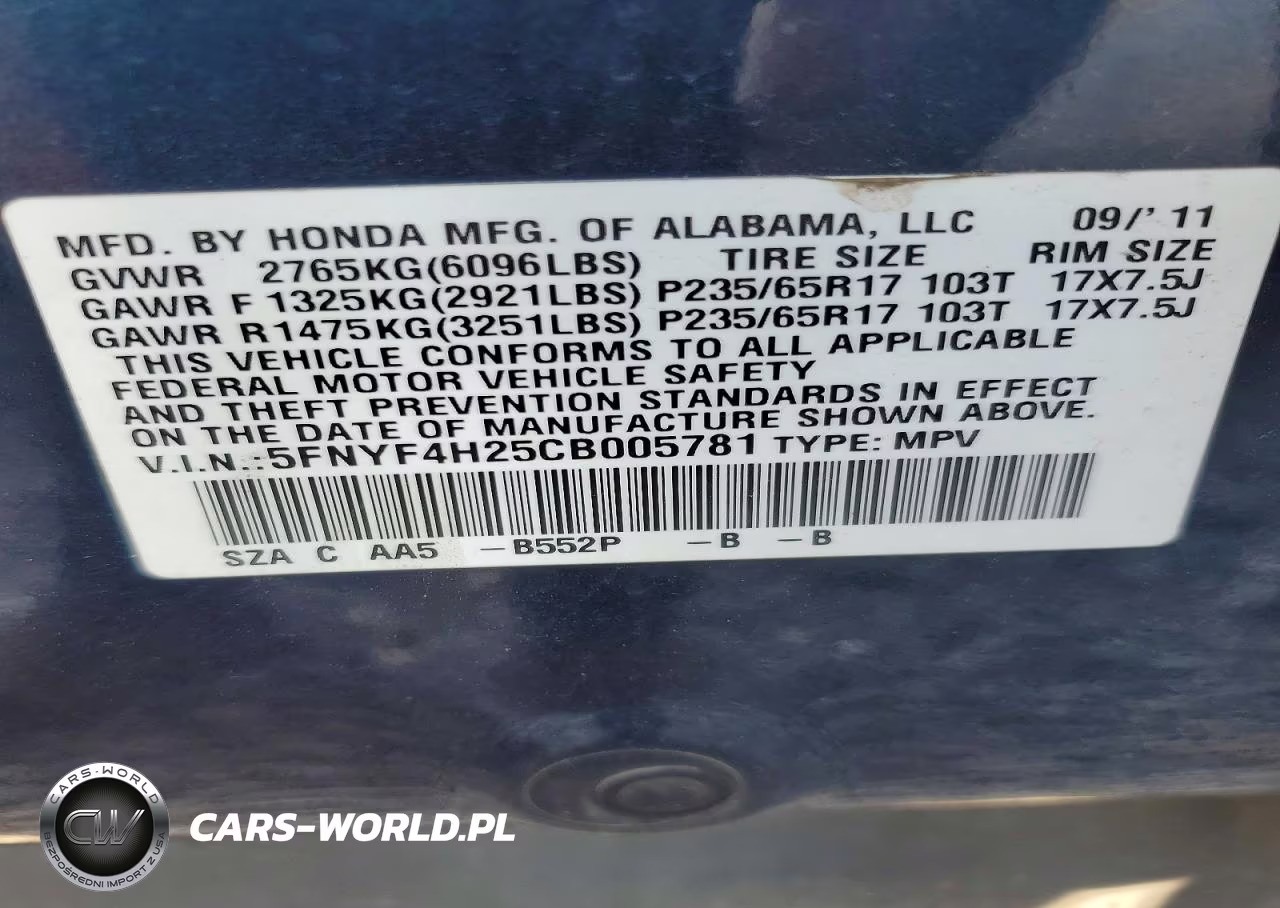 2012 Honda Pilot VIN:5FNYF4H25CB005781 - 13