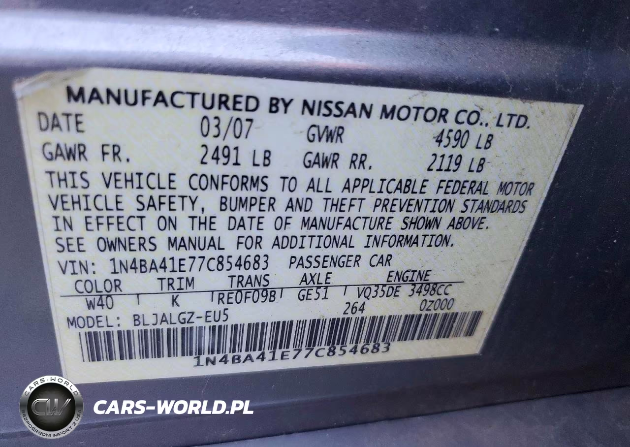 2007 Nissan Maxima 3.5 Se VIN:1N4BA41E77C854683 - 12