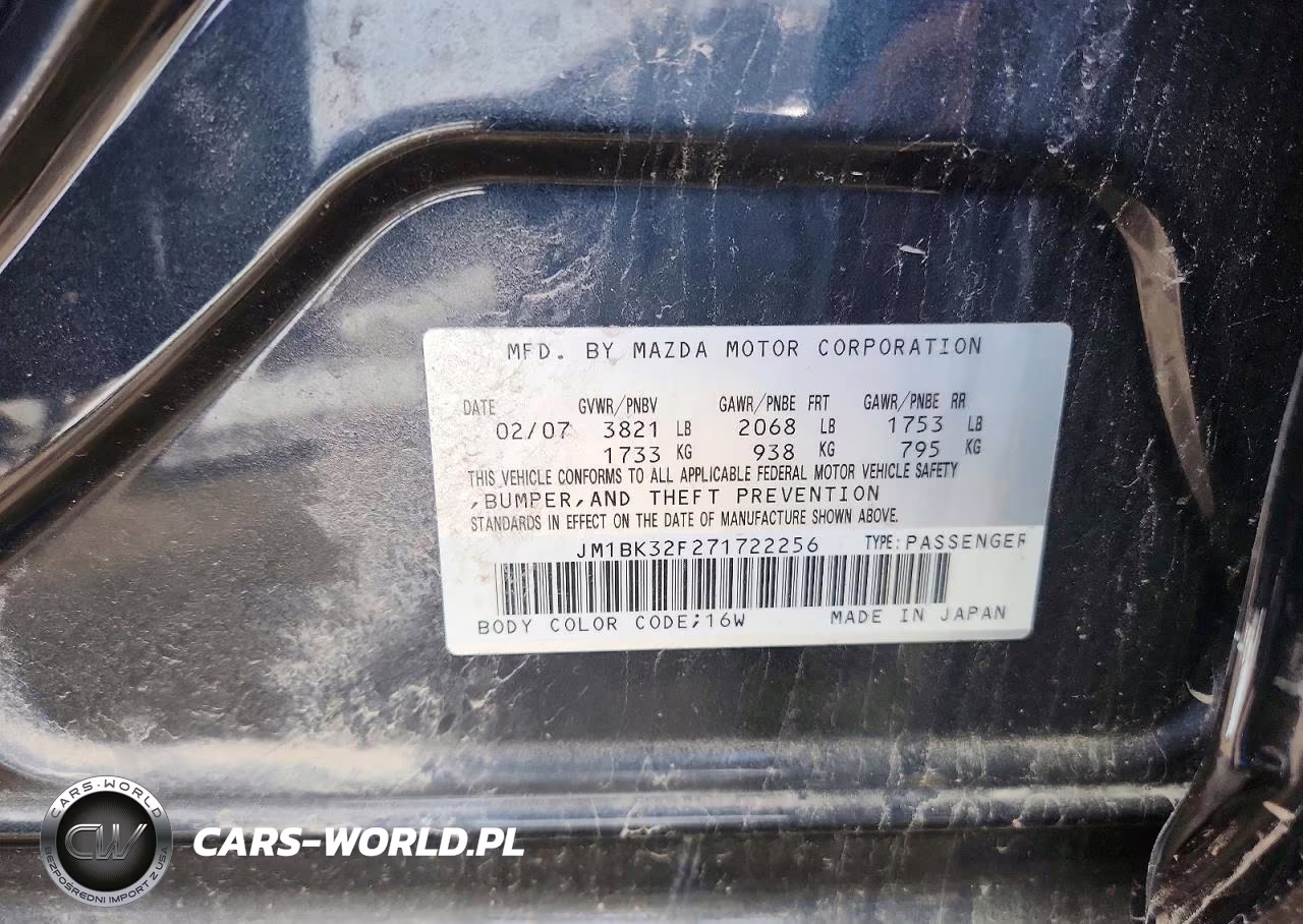 2007 Mazda 3 I VIN:JM1BK32F271722256 - 12