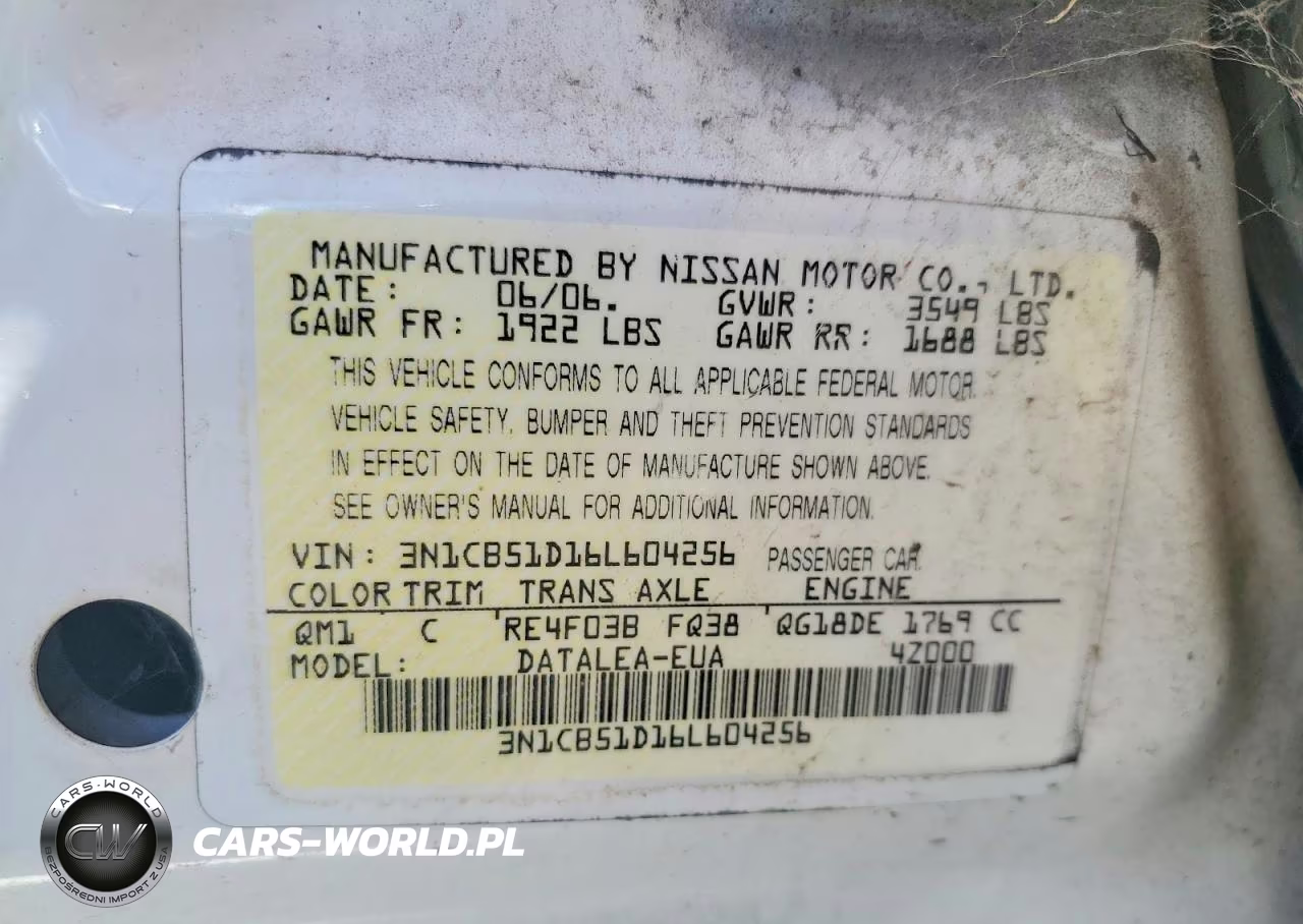 2006 Nissan Sentra 1.8 VIN:3N1CB51D16L604256 - 13