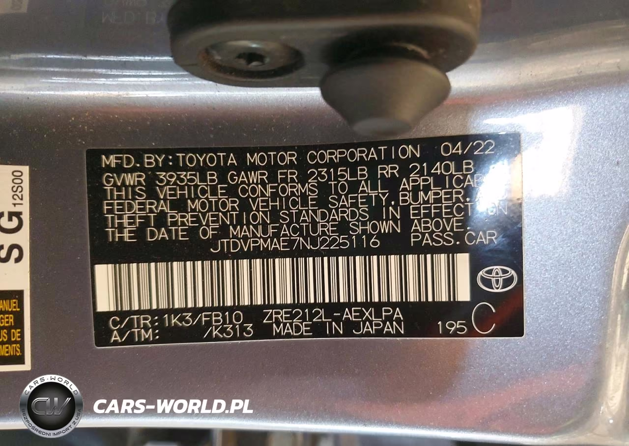 TOYOTA COROLLA LE VIN:JTDVPMAE7NJ225116 - 12