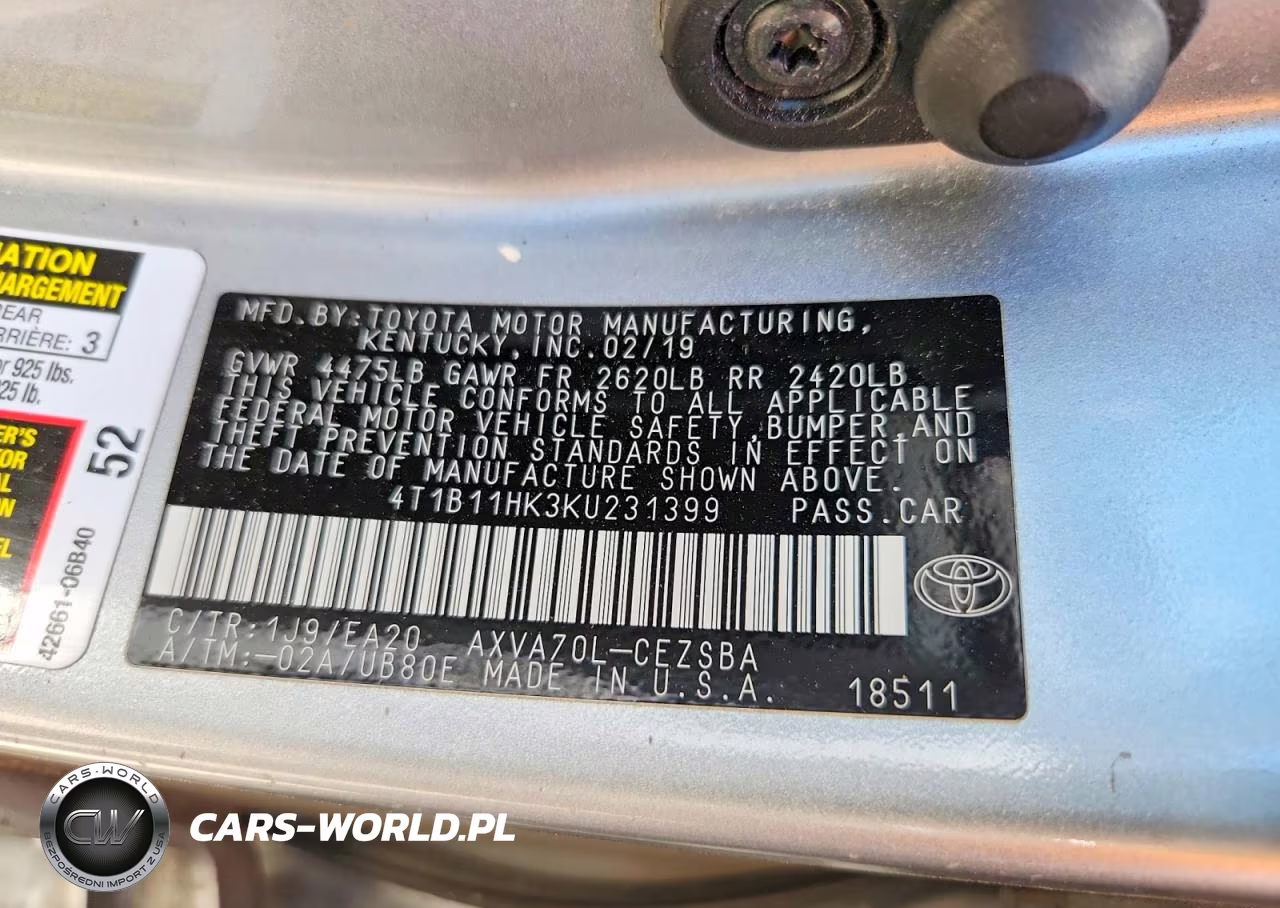2019 Toyota Camry Se VIN:4T1B11HK3KU231399 - 12