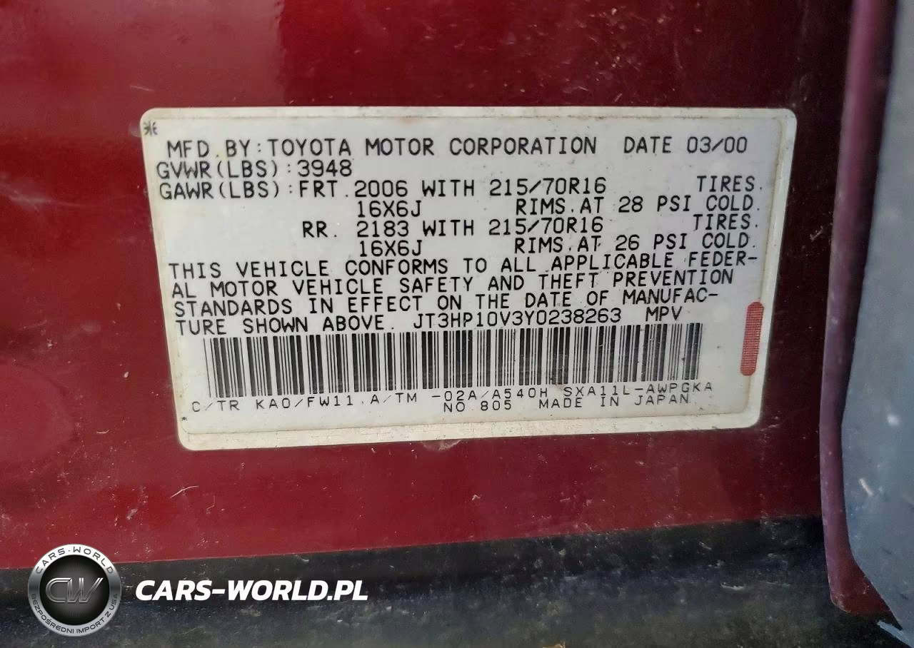 2000 Toyota Rav4 Base VIN:JT3HP10V3Y0238263 - 13