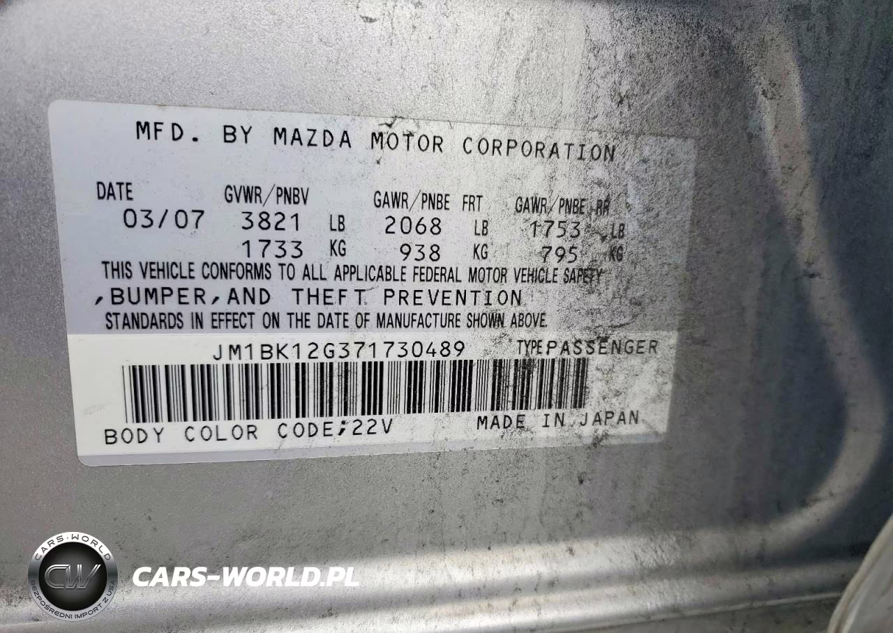 2007 Mazda 3 I VIN:JM1BK12G371730489 - 12