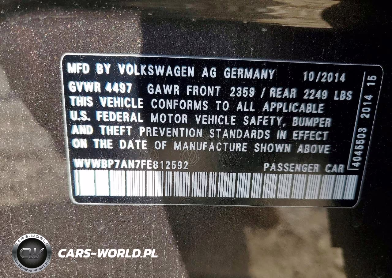 2015 Volkswagen Cc Sport VIN:WVWBP7AN7FE812592 - 12