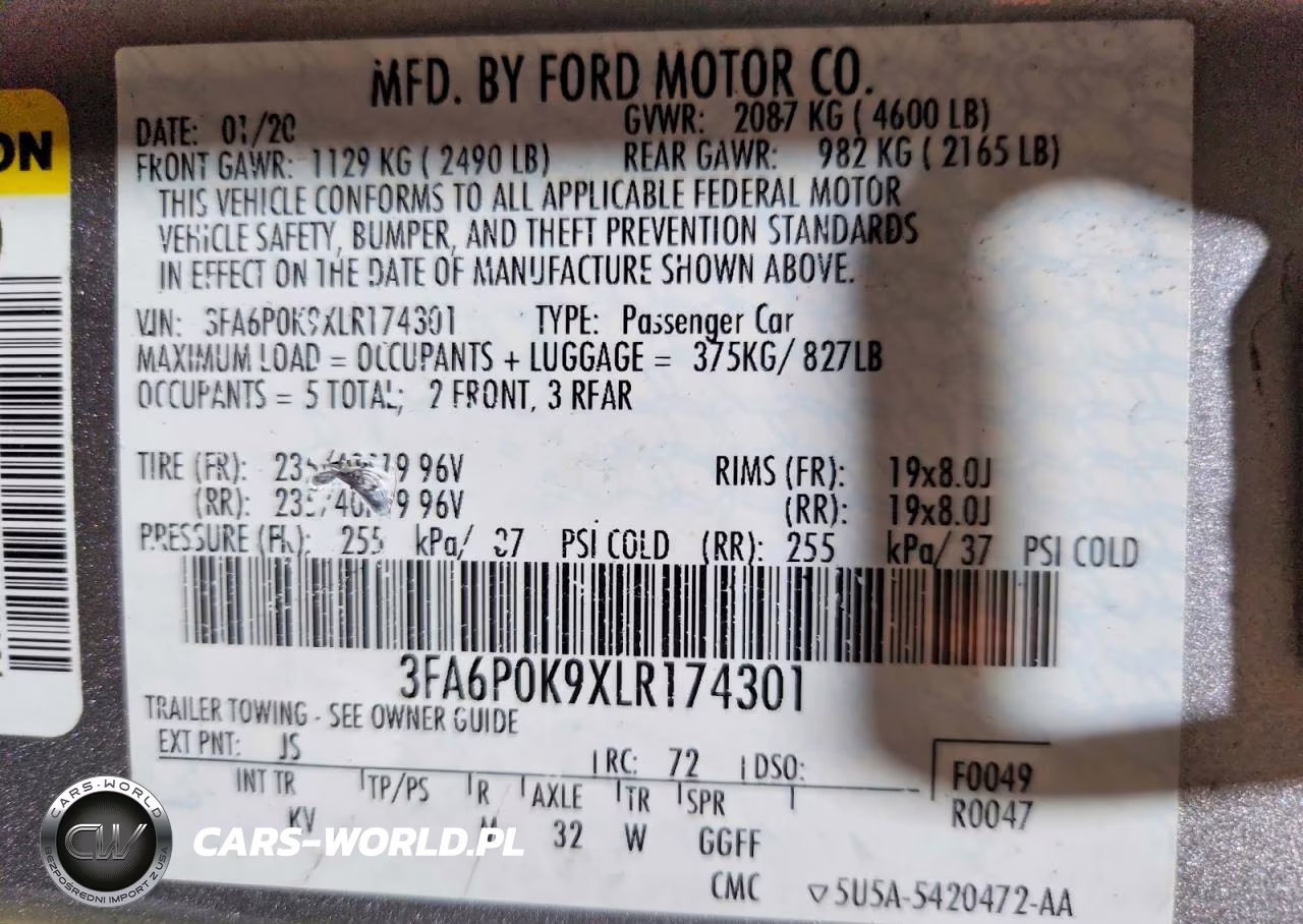 2020 Ford Fusion Titanium VIN:3FA6P0K9XLR174301 - 12