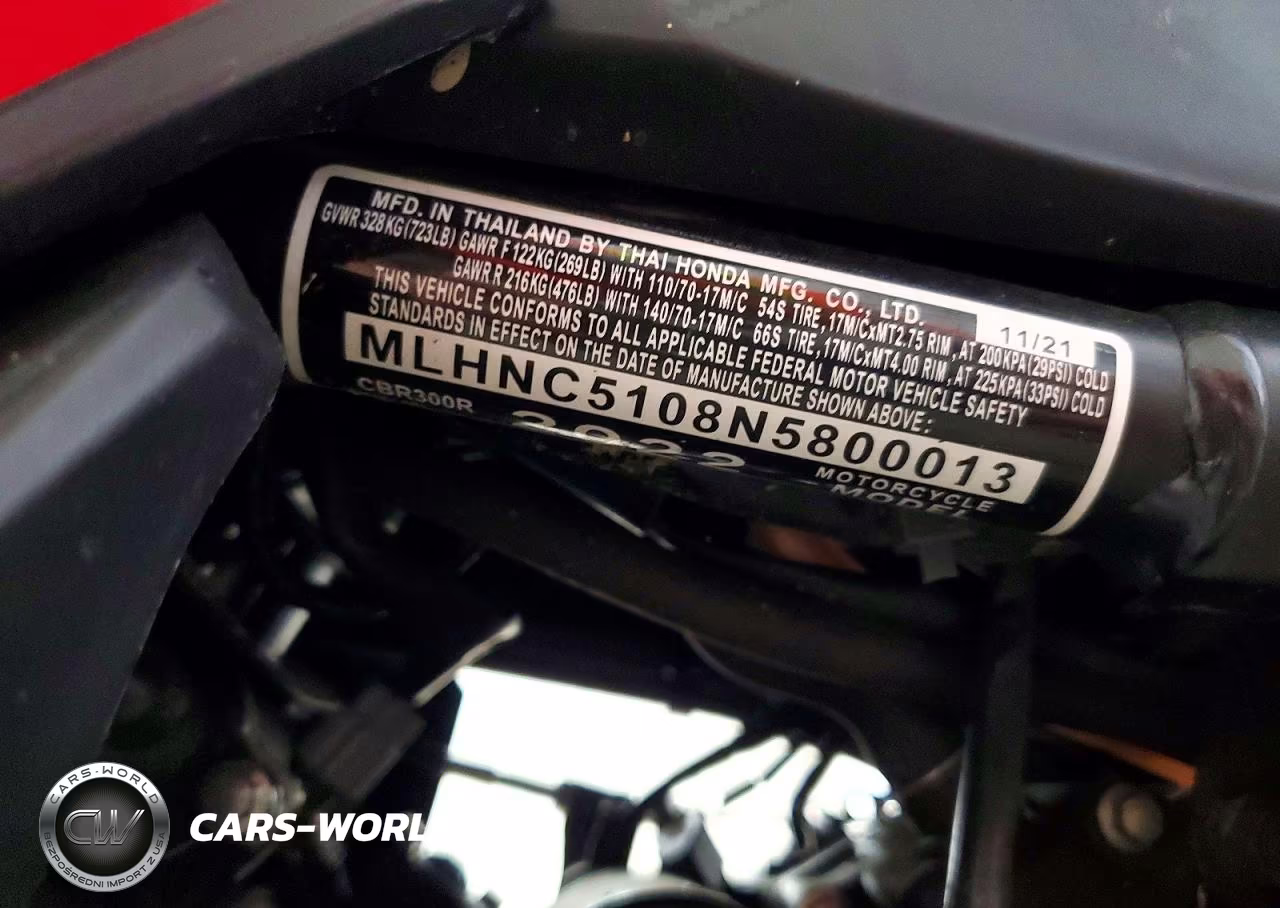 2022 Honda Cbr300 R VIN:MLHNC5108N5800013 - 9