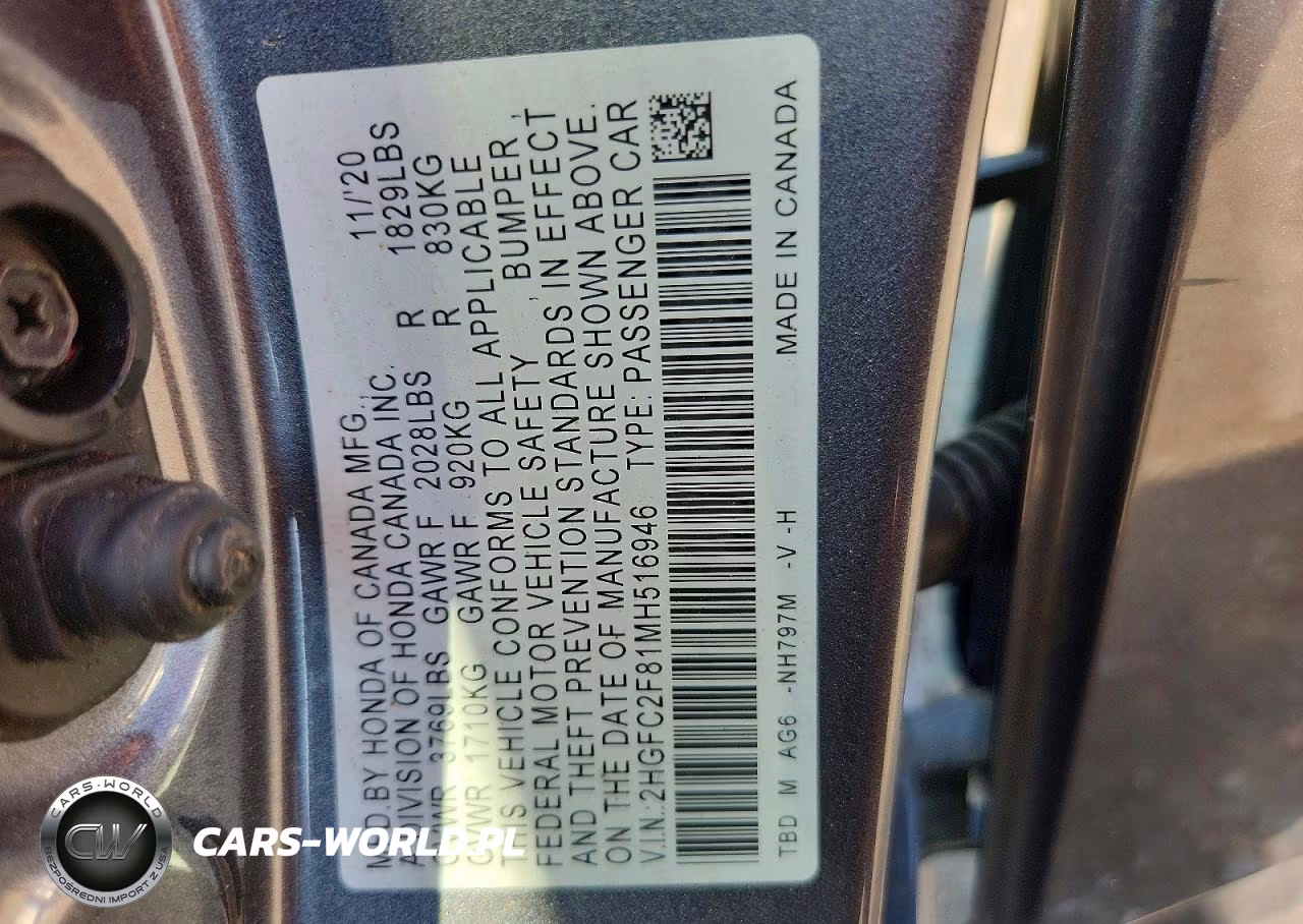 2021 Honda Civic Sport VIN:2HGFC2F81MH516946 - 12