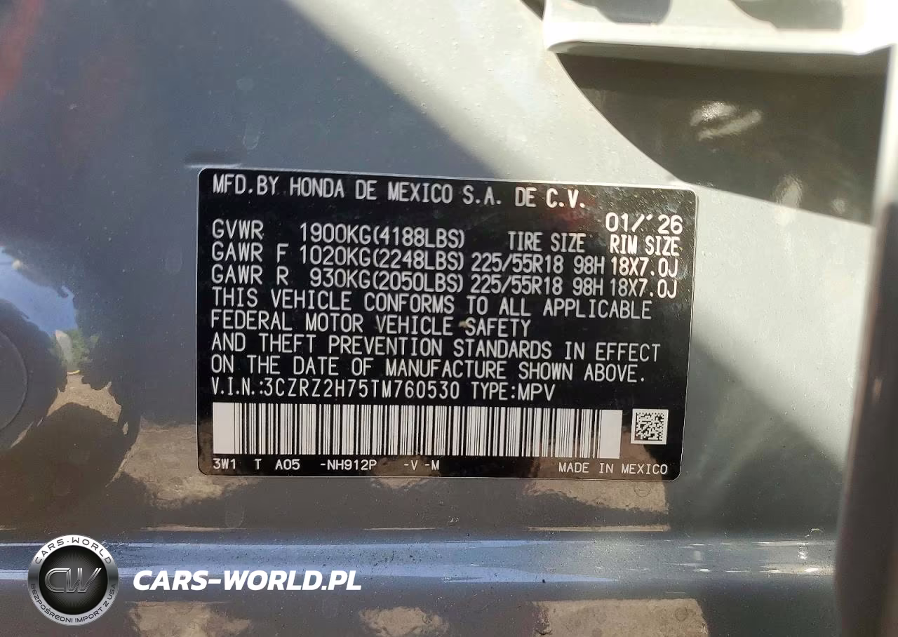 2026 Honda Hr-V Exl VIN:3CZRZ2H75TM760530 - 13