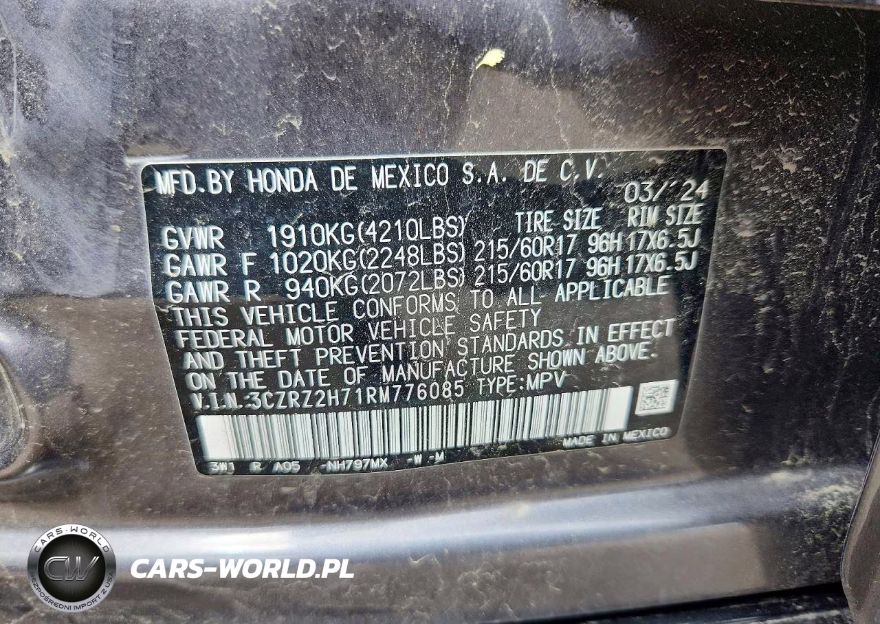 2024 Honda Hr-V Exl VIN:3CZRZ2H71RM776085 - 13