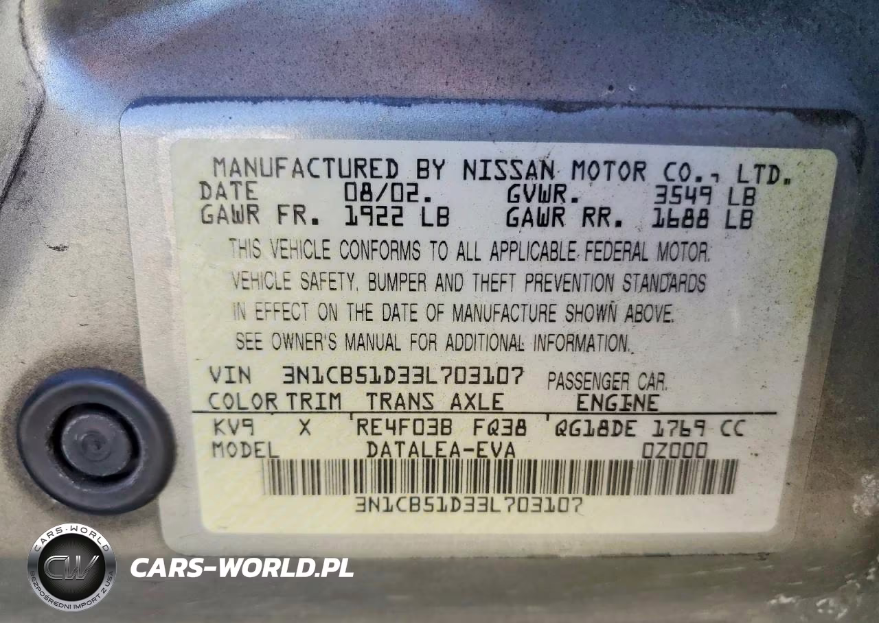 2003 Nissan Sentra Xe VIN:3N1CB51D33L703107 - 12