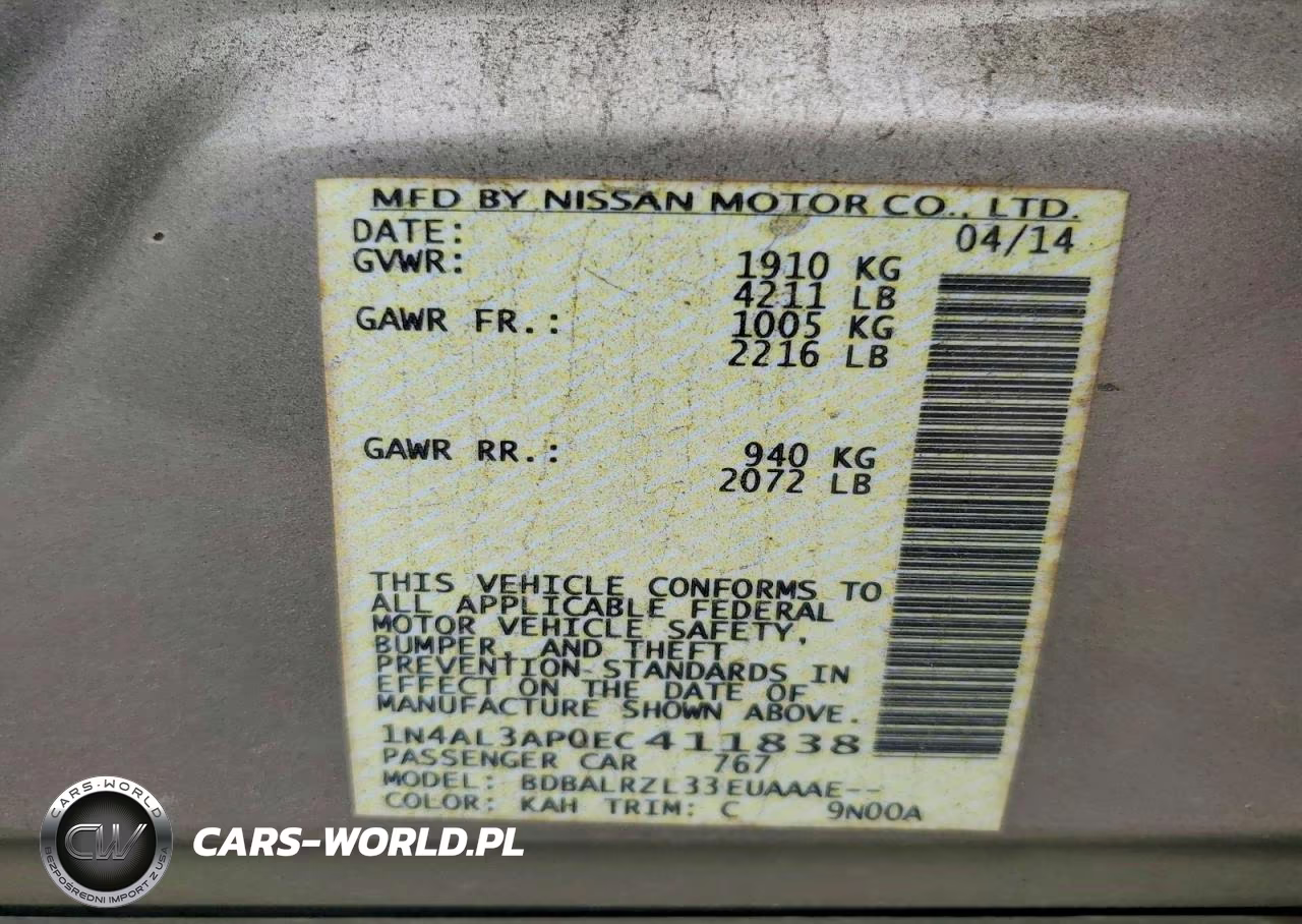 2014 Nissan Altima 2.5 VIN:1N4AL3AP0EC411838 - 12