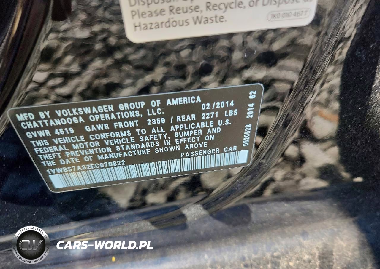 2014 Volkswagen Passat Se VIN:1VWBS7A32EC078822 - 12