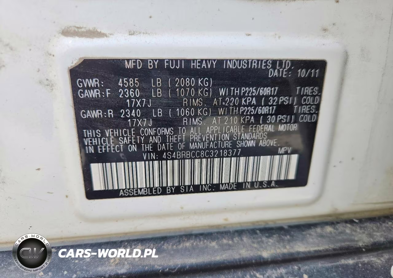 2012 Subaru Outback 2.5I Premium VIN:4S4BRBCC8C3218377 - 12