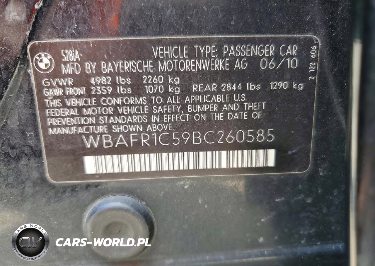 2011 BMW 528 I VIN:WBAFR1C59BC260585 - 12