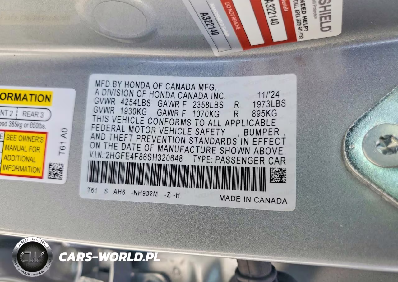 2025 Honda Civic Sport VIN:2HGFE4F86SH320648 - 12