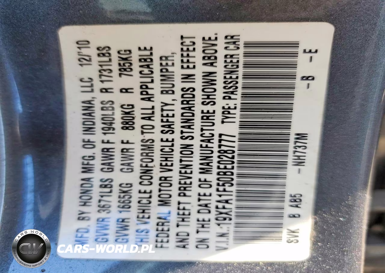2011 Honda Civic Lx VIN:19XFA1F50BE028777 - 12