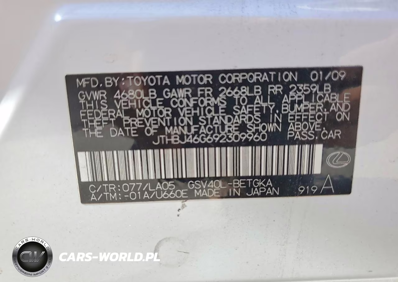 2009 Lexus Es 350 VIN:JTHBJ46G692309960 - 12