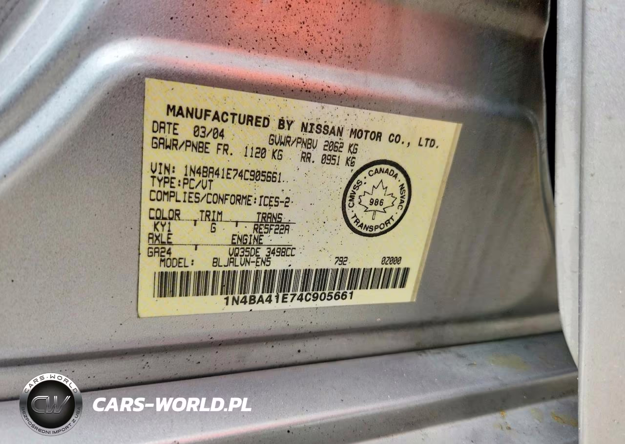 2004 Nissan Maxima 3.5 Se VIN:1N4BA41E74C905661 - 13