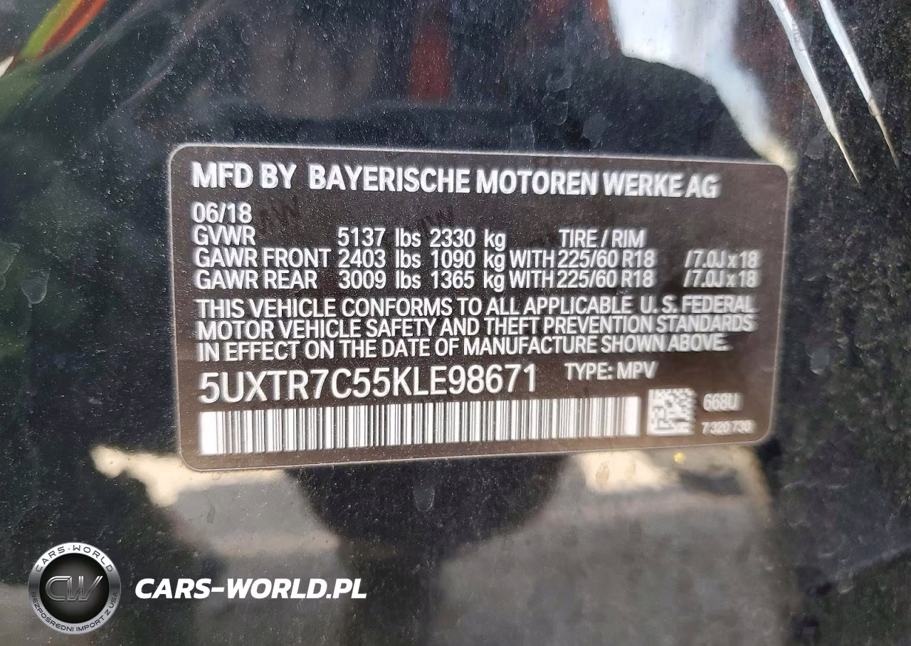 2019 BMW X3 Sdrive30I VIN:5UXTR7C55KLE98671 - 12