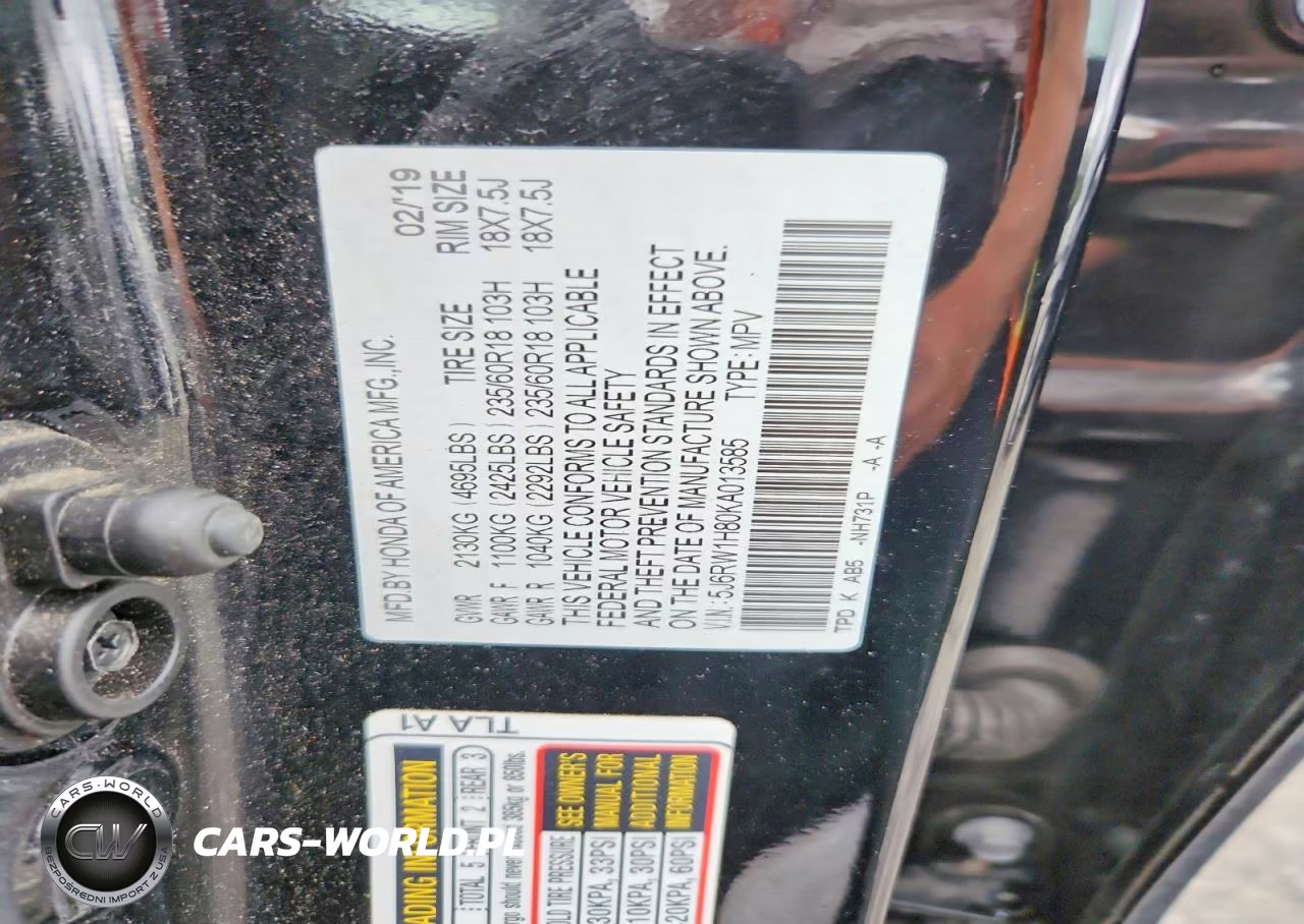 2019 Honda Cr-V Exl VIN:5J6RW1H80KA013585 - 13
