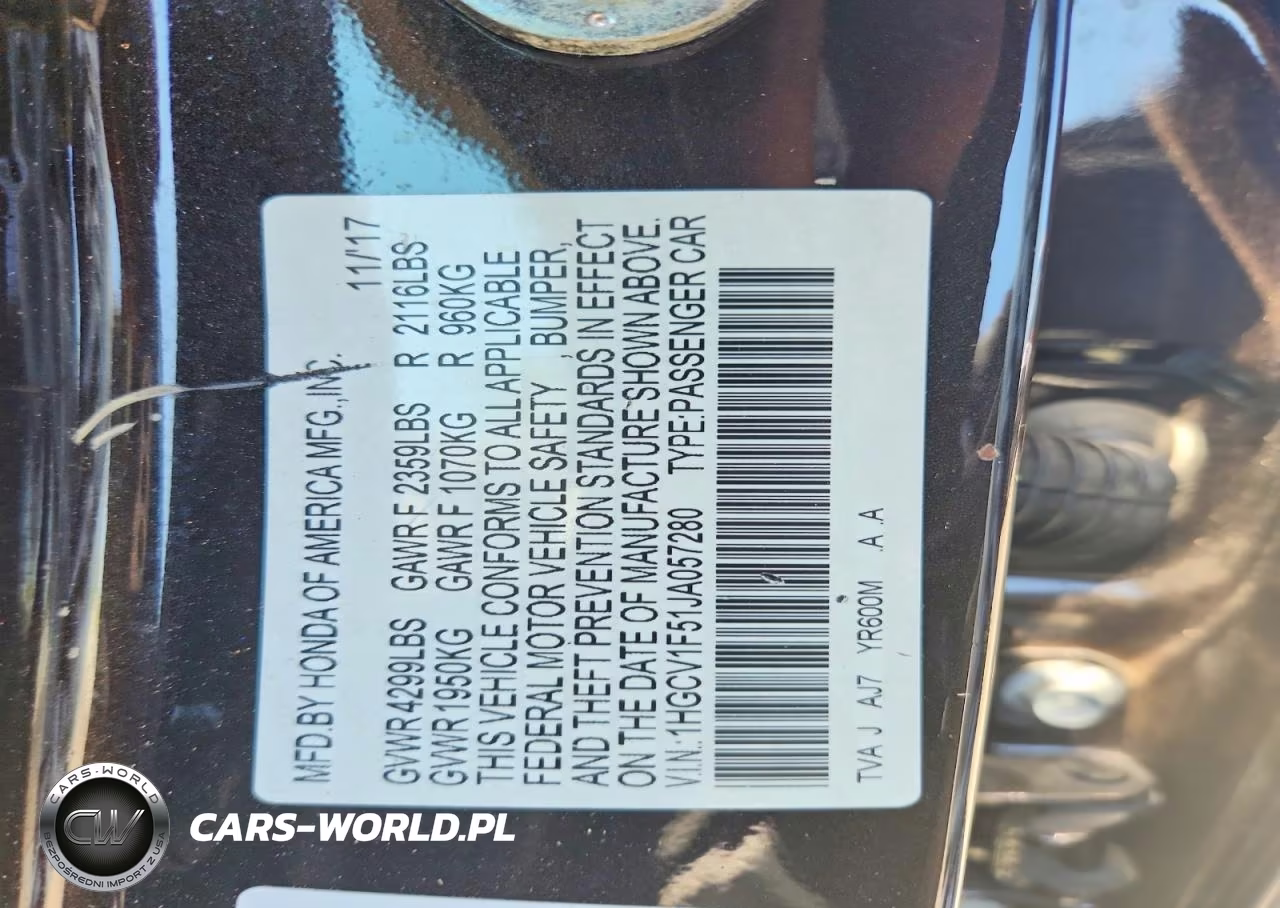 2018 Honda Accord Exl VIN:1HGCV1F51JA057280 - 12