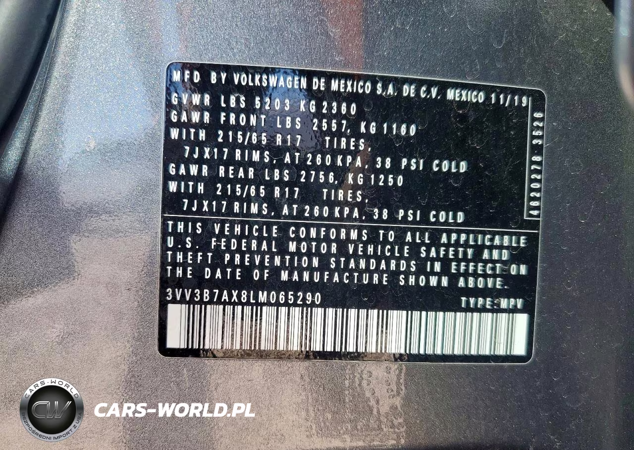 2020 Volkswagen Tiguan Se VIN:3VV3B7AX8LM065290 - 13
