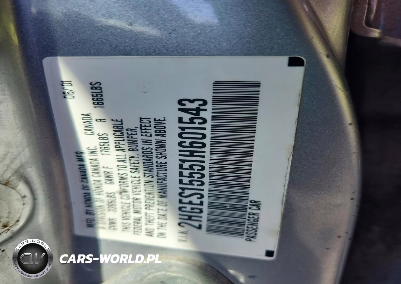 2001 Honda Civic Lx VIN:2HGES15551H601543 - 12