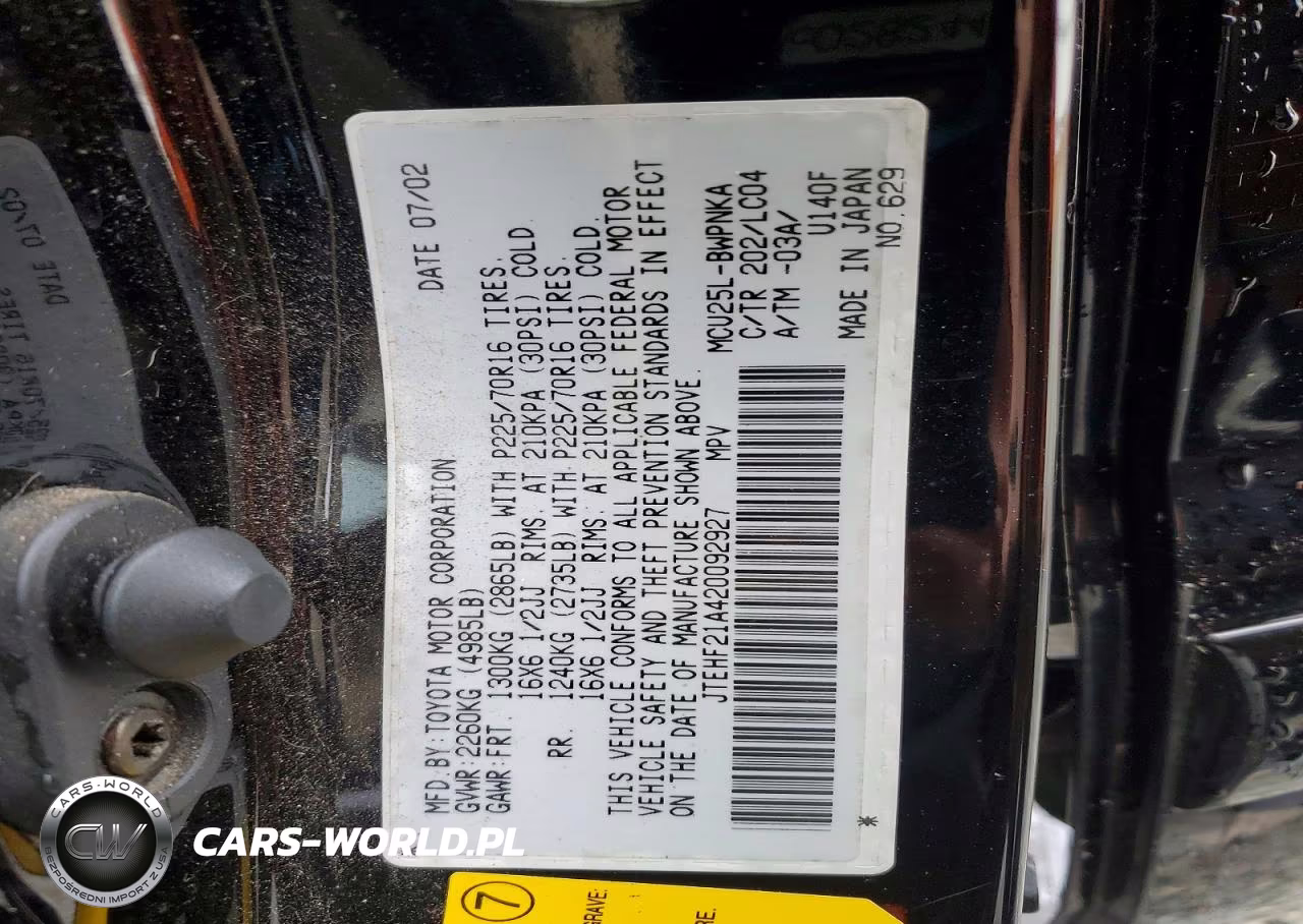2002 Toyota Highlander Limited VIN:JTEHF21A420092927 - 13