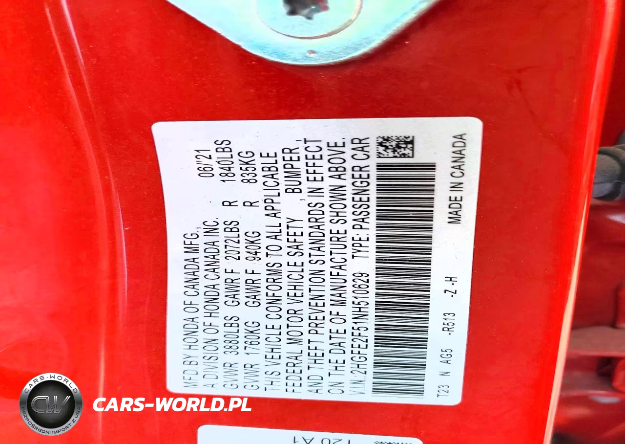 2022 Honda Civic Sport VIN:2HGFE2F51NH510629 - 12